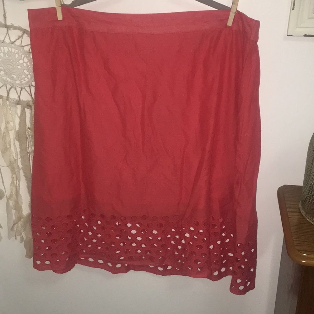 NEW Avenue Skirt 18 20 Plus Size Red Cotton Eyelet Cutout Scalloped Hem Summer